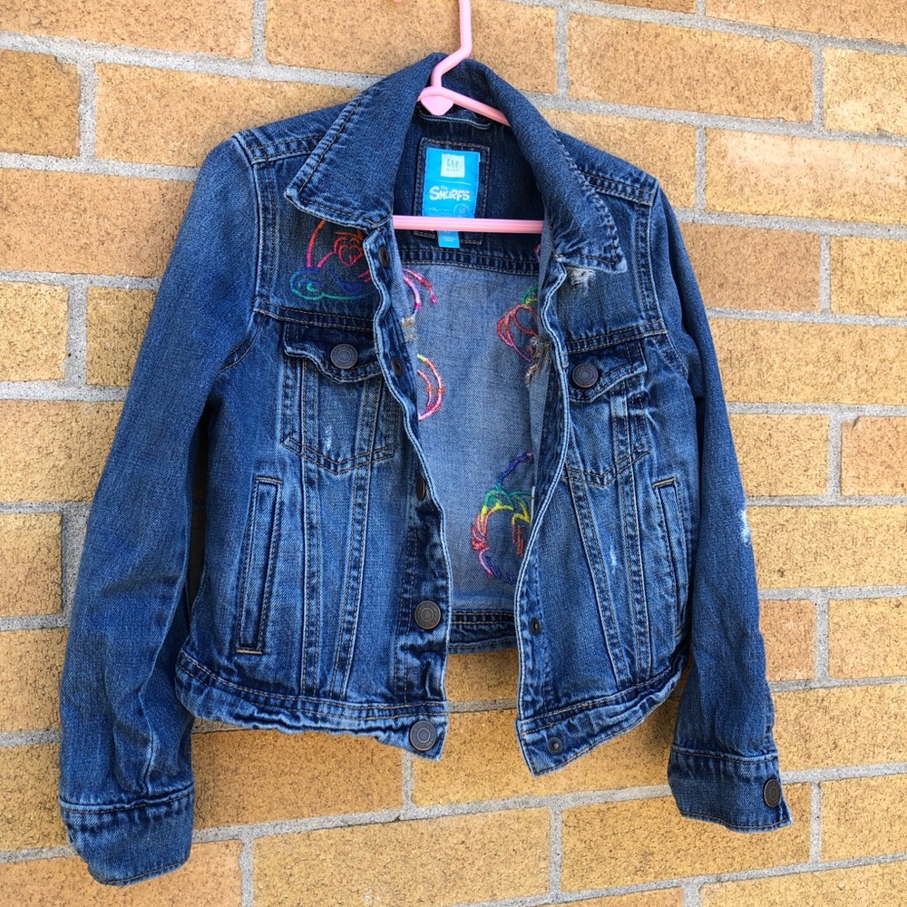 the Smurfs/GAP Kids Rainbow jean jacket sz 6-7 years Small S unique girls coat 🌈 - Picture 3 of 11